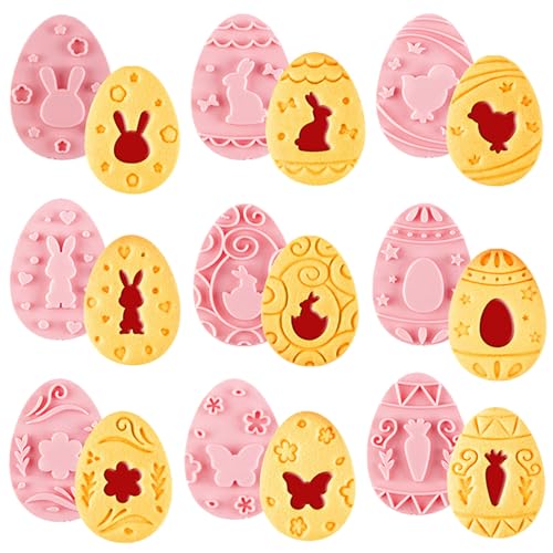 BOOSHMall Ausstechformen Ostern, 9 Stück Kunststoff Keksausstecher, Ausstecher Ostern 3D Kunststoff Ostereier Stempel Formen Keksstempel für Ostern Party, DIY-Backen von BOOSHMall
