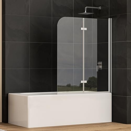 110x140cm 2-teilig Faltbare Badewanne Duschwand | 6mm NANO-GLAS Duschabtrennung | Trockene-Nasse-Trennung | Leicht Installierbar von BOOSLOON