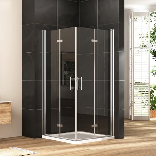 Duschkabine 100x100 cm Eckeinstieg Dusche Falttür 180º Duschabtrennung Eckduschkabine Falttür-Duschkabine 6mm Temperiertes-NANO-Glas，Höhe 195cm,OHNE Duschwanne von BOOSLOON