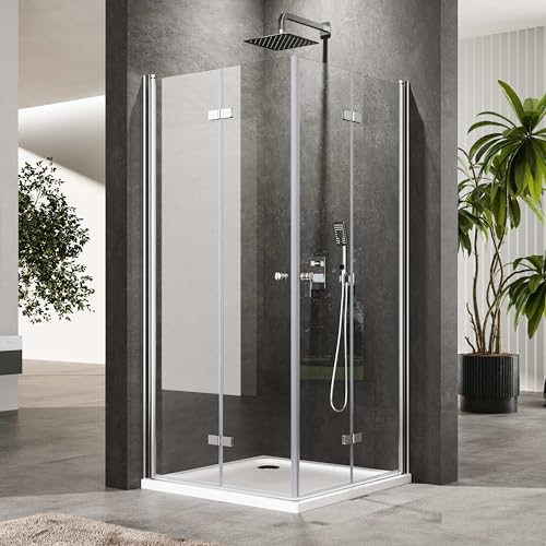 Duschkabine 100x120 cm Eckeinstieg Dusche Falttür 180º Duschabtrennung Eckduschkabine Falttür-Duschkabine 6mm Temperiertes Glas，Höhe 185cm,OHNE Duschwanne von BOOSLOON