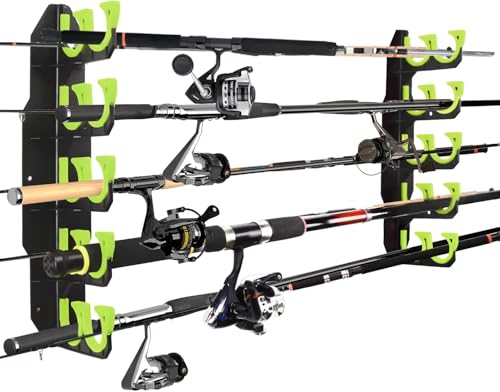BOOSTEADY Fishing Rod Rack Angelrutenhalter Stangenhalter Angelrutenständer für die Garage, Wandhalterung Deckenhalterung für Angelruten, Angelausrüstung als Geschenk für Herren (2, Grün) von BOOSTEADY