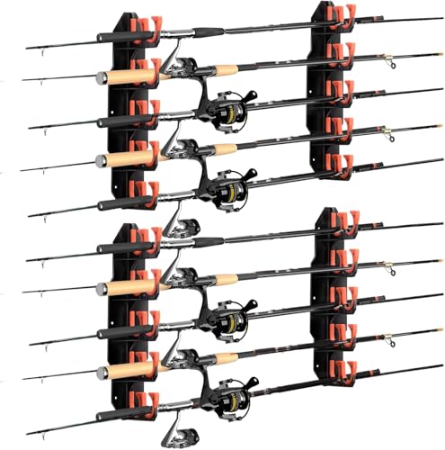 BOOSTEADY Fishing Rod Rack Angelrutenhalter Stangenhalter Angelrutenständer für die Garage, Wandhalterung Deckenhalterung für Angelruten, Angelausrüstung als Geschenk für Herren (2, Orange) von BOOSTEADY