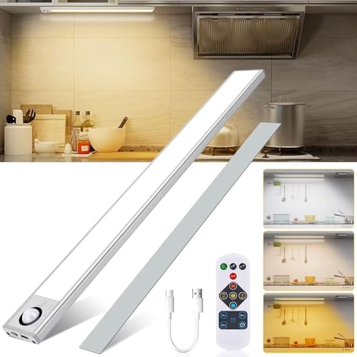 BOOTEEK 40CM Unterbauleuchte Küche LED Schrankbeleuchtung mit Bewegungsmelder, 4000mAh USB Wiederaufladbar Schranklicht mit Fernsteuerung, Magnetisch LED Schrankleuchte für Küche Treppe Kleiderschrank von BOOTEEK