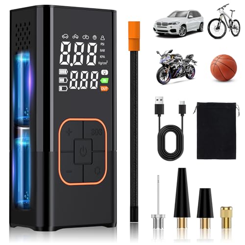 BOOTEEK Elektrische Luftpumpe,6000mAh Luftpumpe Elektrisch,150PSI Tragbare Akku Kompressor Fahrradpumpe Elektrisch mit Manometer/LED-Licht,Autostop,Akku luftpumpe für Auto Fahrrad Motorrad Bälle von BOOTEEK