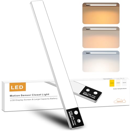 BOOTEEK Unterbauleuchte Küche LED 30CM, Schrankbeleuchtung Dimmbar mit Bewegungsmelder, 3000mAh wiederaufladbar mit Batteriestandsanzeige, 3 Farbmodi magnetische Led Leiste für Schrank,Kleiderschran von BOOTEEK