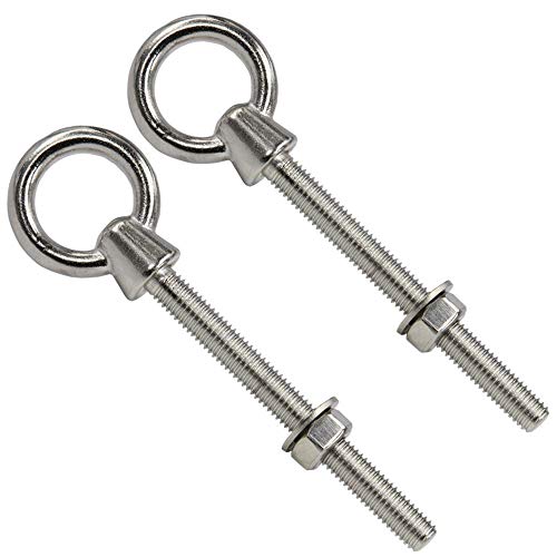 2 Stück Augbolzen mit metrischem Vollgewinde M6 x 80 mm, Mutter und Unterlegscheibe - Edelstahl A4 - Ringschrauben - BOOTSTEILE BRAUER® von BOOTSTEILE BRAUER