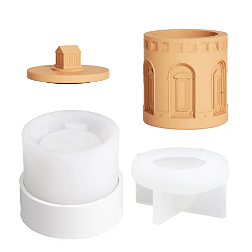 Architektur-Kerzenglas Silikonform mit Deckel, Beton, Pantheon, Kerzenbehälter, DIY, Aufbewahrungsbox, Heimdekoration (SH0867-1+SH0867-2) von BOOWAN NICOLE