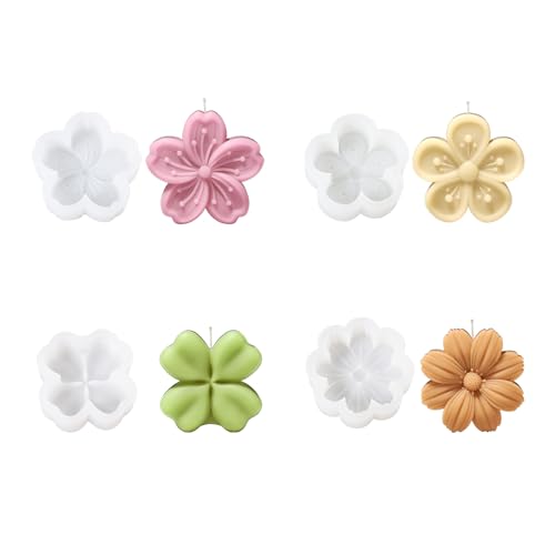 BOOWAN NICOLE 3D Blume Kerze Silikonform für Kerzenherstellung,Sakura Silikon Kerzenform Pfirsichblüte Kerzen Gießform für Muttertag Geschenk (LZ0693-696) von BOOWAN NICOLE