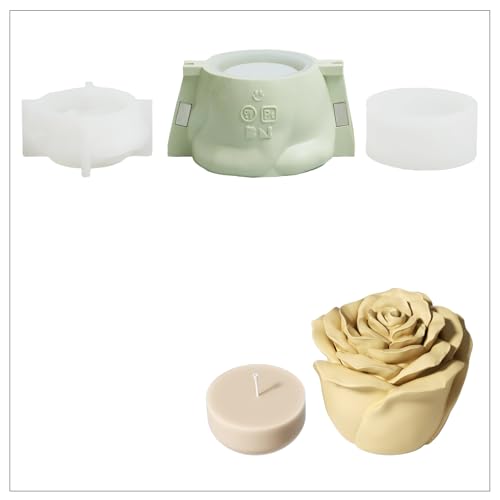 BOOWAN NICOLE Rose Blume Kerzengefäße/Kerze Jar mit Deckel Beton Silikonformen & Kerzen Nachfüll Formen,Jesmonite Kerzenständer Gips Gießformen für Kerzenherstellung Handwerk (SH1238+LZ0893-groß) von BOOWAN NICOLE