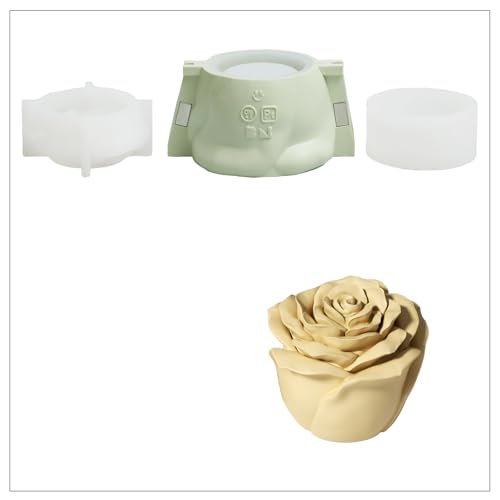BOOWAN NICOLE Rose Blume Kerzengefäße/Kerze Jar mit Deckel Beton Silikonformen & Kerzen Nachfüll Formen,Jesmonite Kerzenständer Gips Gießformen für Kerzenherstellung Handwerk (SH1238-groß) von BOOWAN NICOLE