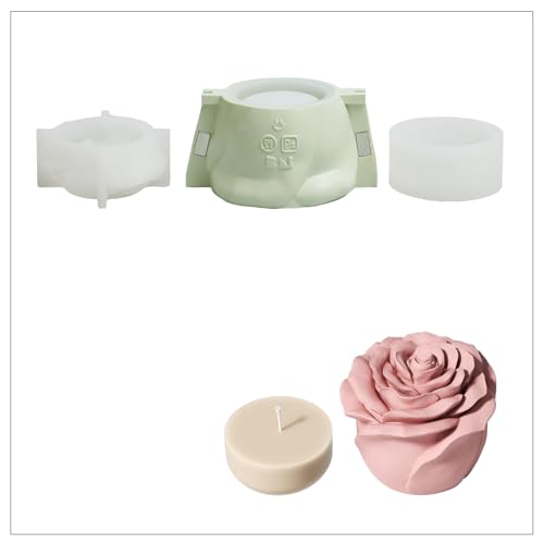 BOOWAN NICOLE Rose Blume Kerzengefäße/Kerze Jar mit Deckel Beton Silikonformen & Kerzen Nachfüll Formen,Jesmonite Kerzenständer Gips Gießformen für Kerzenherstellung Handwerk (SH1239+LZ0894 -Mittel) von BOOWAN NICOLE