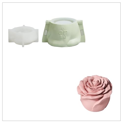 BOOWAN NICOLE Rose Blume Kerzengefäße/Kerze Jar mit Deckel Beton Silikonformen & Kerzen Nachfüll Formen,Jesmonite Kerzenständer Gips Gießformen für Kerzenherstellung Handwerk (SH1239-Mittel) von BOOWAN NICOLE