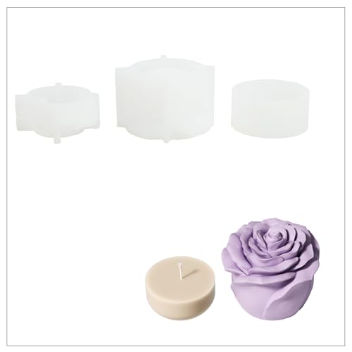 BOOWAN NICOLE Rose Blume Kerzengefäße/Kerze Jar mit Deckel Beton Silikonformen & Kerzen Nachfüll Formen,Jesmonite Kerzenständer Gips Gießformen für Kerzenherstellung Handwerk (SH1240+LZ0895-klein) von BOOWAN NICOLE