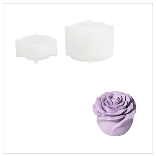BOOWAN NICOLE Rose Blume Kerzengefäße/Kerze Jar mit Deckel Beton Silikonformen & Kerzen Nachfüll Formen,Jesmonite Kerzenständer Gips Gießformen für Kerzenherstellung Handwerk (SH1240-klein) von BOOWAN NICOLE