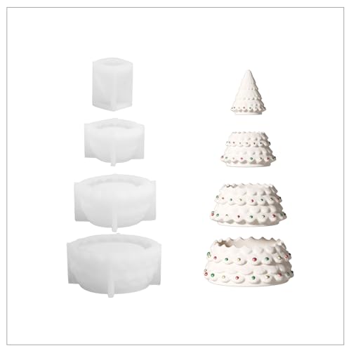 BOOWAN NICOLE Stapeln Weihnachten Weihnachtsbaum Kerzen Jar mit Deckel Beton Silikonformen,Christmas Tree Jesmonite Kerzenständer Gips Gießformen für Weihnachts Deko (SH1128) von BOOWAN NICOLE