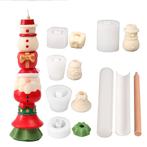 Weihnachten Schneemann Jingle Bell Weihnachtsmann Silikon Stapelbar Kerzenform DIY Baustein Aromatherapie Wachserstellung Form für Party Dekorationen von BOOWAN NICOLE
