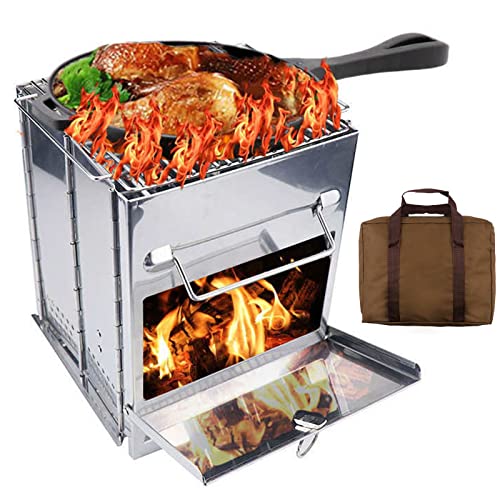 BOOZXCV Faltbarer Campingkocher Tragbar für zu Hause Kochen im Freien Tolles Edelstahl Backpacking Kompaktes Holzdesign (L) von BOOZXCV