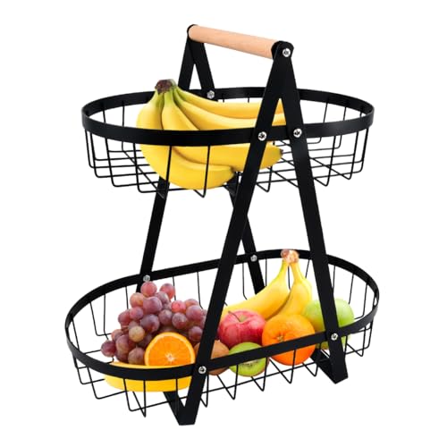 BOPHIS Obst Etagere Obstkorb mit 2 Etagen, Metall Obstkörbe Brotkorb 2 stöckig Obst Schüssel Obstschale Etagere Gemüsekorb Aufbewahrung für Küche Obst Gemüse Aufbewahrung mit Montageteilen von BOPHIS