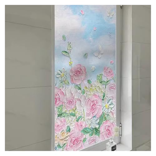 Sichtschutzfolie for Fenster, Nicht klebend Mehrweg Rose Fenster-Aufkleber Statisches Haften Glas-Aufkleber for Badezimmer Schlafzimmer Wohnzimmer(#4,30x150cm(11.81"x59.06")) von BOPIES
