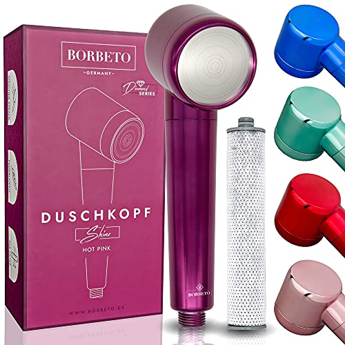 BORBETO® Duschkopf Shine HOT PINK – sanfter & reiner Wasserstrahl optimal für Haut & Haare durch Mikrodüsen & hochwertigem Wasserfilter – Wassersparende Handbrause – moderner Brausekopf von BORBETO