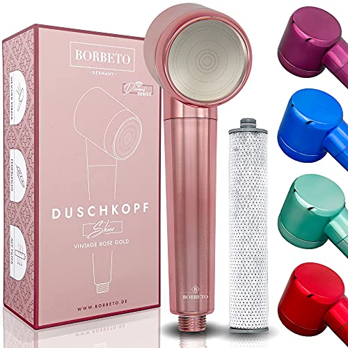 BORBETO® Duschkopf Shine VINTAGE ROSE GOLD – sanfter & reiner Wasserstrahl optimal für Haut & Haare durch Mikrodüsen & hochwertigem Wasserfilter – Wassersparende Handbrause – moderner Brausekopf von BORBETO