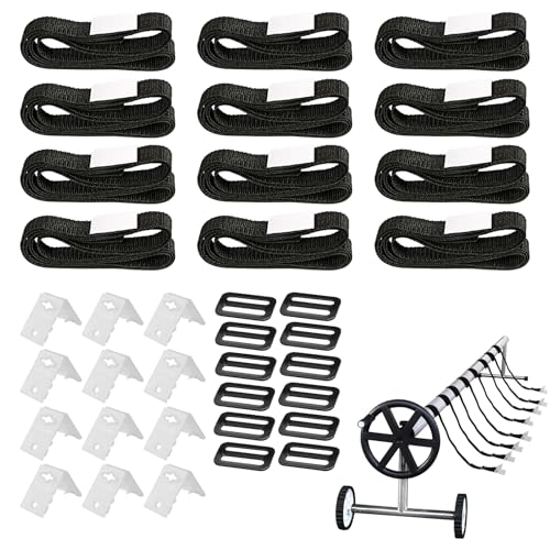 12er Pool Aufroller Aufrollvorrichtung, Pool Aufroller Für Solarfolie, Befestigungsbänder Und Klammern, Aufroller Poolabdeckung Universal Fest Zubehörteile Für Universelle Schwimmbecken Im Boden von BORDEAG