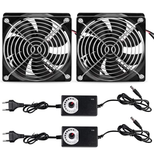 2 Stück Mini Abluftventilator 120mm, DC12V Rauchabzug Ventilator, Mini Absaugventilator 2750rpm, Axiallüfter, 12v Radiallüfter mit Einstellbare Geschwindigkeit, Zuluft Ventilator für Growzelt DIY BBQ von BORDEAG