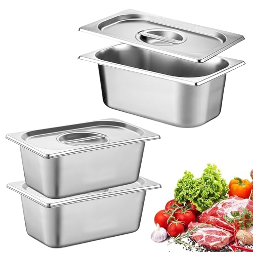3 Stück Gastronormbehälter Edelstahl Panierschalen Panier-Set mit Deckel, Panierstraße Rechteckig, Behälter für die Küche, Stapelbar Panierset, 1/9 Größe 17.6x10.8x10cm Tiefe Pfannen mit Deckel von BORDEAG