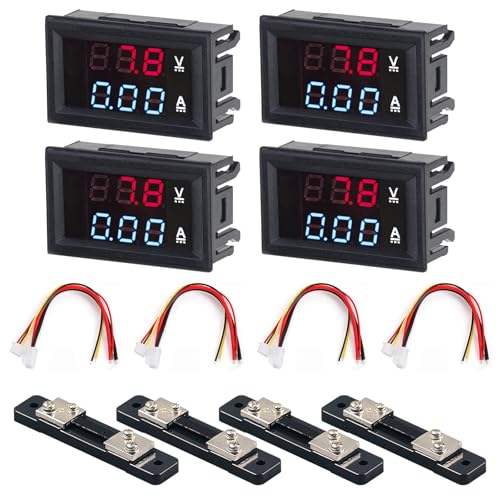 4 Stück LED Digital Voltmeter Amperemeter, DC 0-100V 50A Volt Ampere Meter mit Shunt, Roter und Blauer Detektor Spannung Ampere Strommesser Tester Panel, Multimeter Spannungsanzeige Strommessgerät 4 Stück LED Digital Voltmeter Amperemeter, DC 0-100V 50A Volt Ampere Meter mit Shunt, Roter und Blauer Detektor Spannung Ampere Strommesser Tester Panel, Multimeter Spannungsanzeige Strommessgerät von BORDEAG