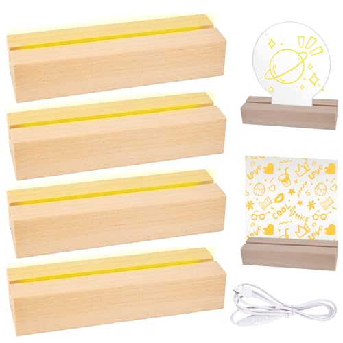 4 Stück LED Lichter Display Basis, LED Sockel Holz, LED Lichtsockel USB, Desktop LED Leuchten Sockel, LED Sockel für Acrylplatte, Holzbeleuchtung Basis für 3,5 mm Dicke, DIY Acrylplatte Decorative von BORDEAG