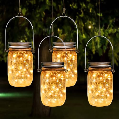 4 Stück Solarlaterne Für Außen, Solarlampen Für Außen, 30 LED Solar Laterne Gartenleuchten Solarleuchten Für Außen Solar Einmachglas Leuchte Hängend Wasserdicht Für Garten, Terrasse, Party, Dekor von BORDEAG