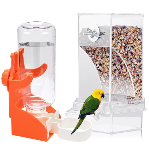 Automatischer Futterspender für Vögel und Papageien - Vogelfutterhaus Mit Trinkbrunnen für Wellensittiche, Kanarienvögel, Finken von BORDEAG