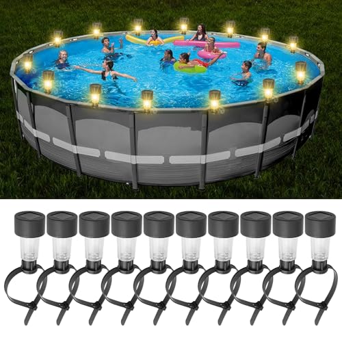 BORDEAG 10 Stück Poolbeleuchtung, Solar Zaun Licht, Lichter Led Poolbeleuchtung Beleuchtung Teichbeleuchtung Solar-Poolleuchten Solarleuchten Wasserdichte Für Pool Garten Deko von BORDEAG
