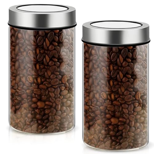 Marke Luftdichte Kaffeedose: 2er Set, 800ml, Edelstahl-Borosilikatglas, Vakuumdeckel, Ideal Für Kaffeebohnen & Tee (90 * 160 mm) von BORDEAG