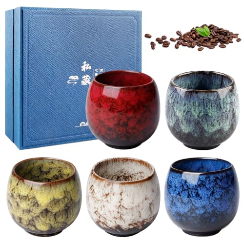 BORDEAG 5 Stück Espressotassen 110ml Espresso Tassen Set, Kaffeetasse Dickwandig Keramik Kaffeebecher Espressotasse Teetasse Mokkatassen Keramiktasse Mehrfarbige Für Espresso, Mokka, Macchiato, Tee von BORDEAG