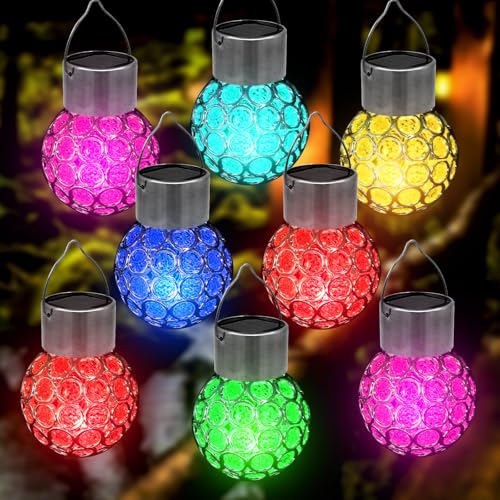 BORDEAG 8 Stück Wetterfest LED Hängend Lampen,Solarlampen Für Außen Hängend, Hängeleuchte Für Außen,Solar-Hängeleuchten Für Außen,Laternen Für Draußen Für Balkon,Party,Hof,Zaun,Deko von BORDEAG