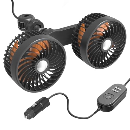 BORDEAG Auto Ventilator 12V Auto-Ventilatoren Für Den Rücksitz, Auto-Kühlluftventilator Doppelköpfiger Ventilator Auto 360 Grad Drehbar Mit Zigarettenanzünder, 3 Geschwindigkeiten, Für Autos Lkws BORDEAG Auto Ventilator 12V Auto-Ventilatoren Für Den Rücksitz, Auto-Kühlluftventilator Doppelköpfiger Ventilator Auto 360 Grad Drehbar Mit Zigarettenanzünder, 3 Geschwindigkeiten, Für Autos Lkws von BORDEAG