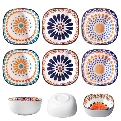 Dipschalen Keramik 6er Set, Dipschalen Set 200 ml, Dip Schalen Set, Saucenschälchen Dipschälchen, Schüsseln Kleine Bohemien für Vorspeisen Ketchup Sojabohnen Sojasauce Dessert, Ø 9,4 cm von BORDEAG
