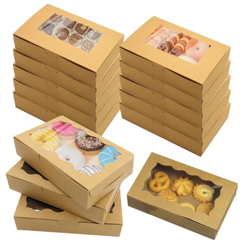 BORDEAG Gebäckkarton Mit Sichtfenster,30 Stück 21.5x13.5x5 Cm Keksschachtel Mit Sichtfenster,Tortenschachtel,Kraftpapier Gebäckkarton,Braune Papier Cupcake Box Für Gebäck,Macarons,Kuchen,Dessert von BORDEAG