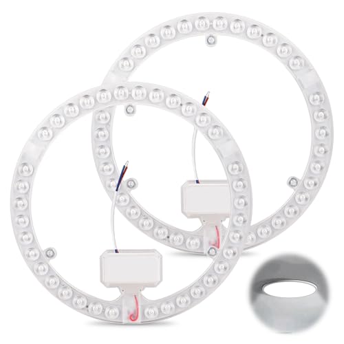 BORDEAG LED Modul Umrüstsatz, 2 Stück LED Umrüstplatine 36W, Ø 23 cm, Weiß 6000 K, LED Ringmodul Ringlampe mit Haltemagneten, Ideal Für Deckenleuchten und Wandleuchten Ersatz, Retrofit LED Platine von BORDEAG
