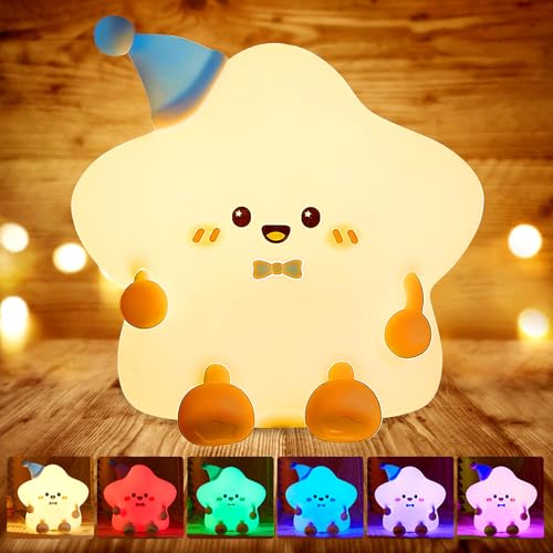 BORDEAG Nachtlicht Kinder, LED Nachtlicht Kinder, Nachtlicht Baby, Nachttischlampe Kinder Touch Steuerung, Stern Silikon LED Nachtlicht Baby Geschenke für Mädchen Junge Kinderzimmer Deko von BORDEAG