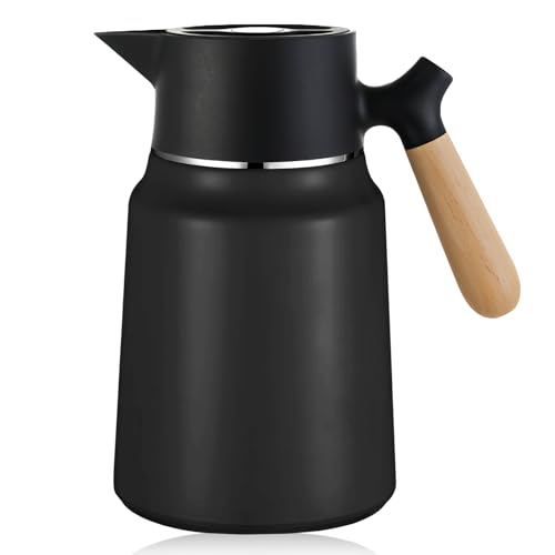Bordeag 1.5L Thermoskanne 304 Edelstahl Isolierkanne Kaffeekanne Teekanne Doppelwandige Vakuum Thermo Kaffeekaraffe Thermosflasche Mit Holzoptik Griff Für Kaffee, Tee, Home, Office, Hotel Schwarz Bordeag 1.5L Thermoskanne 304 Edelstahl Isolierkanne Kaffeekanne Teekanne Doppelwandige Vakuum Thermo Kaffeekaraffe Thermosflasche Mit Holzoptik Griff Für Kaffee, Tee, Home, Office, Hotel Schwarz von BORDEAG