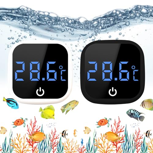 Bordeag 2 Stück Aquarium Thermometer, Mini Digital Aquarium Thermometer, Aquarium Thermometer Digital Aquarienthermometer Temperaturmessgerät Mit LED Display, Touch Screen Für Süßwasser Meerwasser von BORDEAG