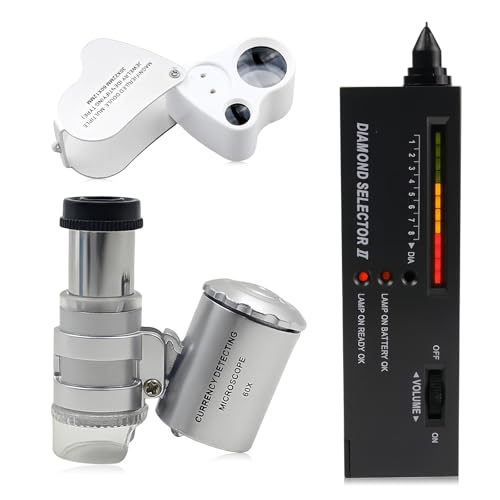 Diamant Tester, Elektronischer Schmuck Tester Mit 30X 60X Lupe Gläser Mini LED Faltbare Lupe, Professionelle Hochpräzise Praxis Diamond Selector, Tragbares Testwerkzeug Set Für Diamant, Kristall von BORDEAG