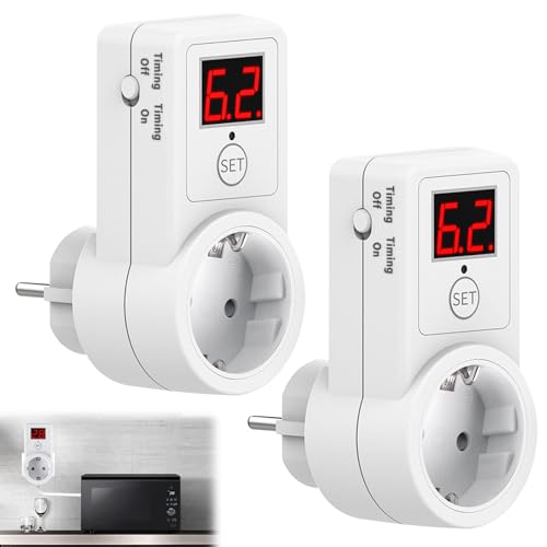 Digitale Zeitschaltuhr Steckdose, 2 Stück Zeitschaltuhr Steckdose, Zeitschaltuhr Digital 10 Min-9 Std 50 Min, Timer Steckdose 230v für Haushaltsgeräte, Lampen von BORDEAG