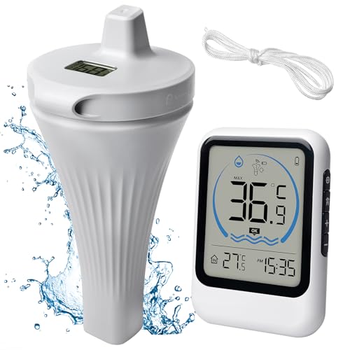 Funk Poolthermometer Digitales, Pool Thermometer mit Poolsensor, LCD-Display, Funkthermometer, Teichthermometer, Schwimmend Wasserthermometer, Funk Thermometer für Pools, Badewannen, Schwimmbad von BORDEAG