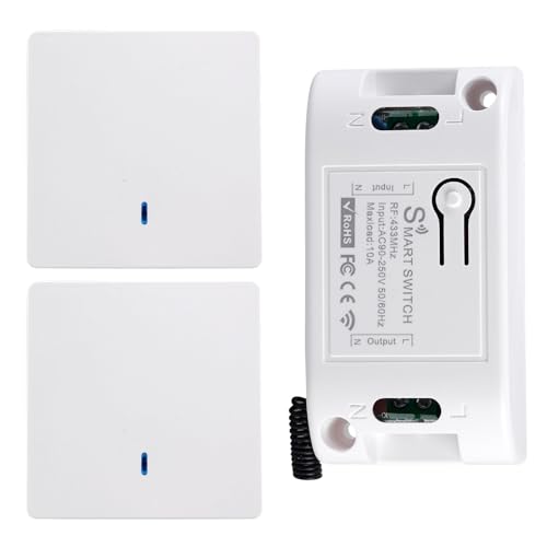 Funkschalter Funk, 433MHZ Funk Lichtschalter Set, 10A 220V Funkschalter Licht, Wireless Schalter Mit Empfänger, Funkschalter Ohne Batterie Für Lampe Innen Außenbereich (2 Schalter Mit 1 Empfänger) Funkschalter Funk, 433MHZ Funk Lichtschalter Set, 10A 220V Funkschalter Licht, Wireless Schalter Mit Empfänger, Funkschalter Ohne Batterie Für Lampe Innen Außenbereich (2 Schalter Mit 1 Empfänger) von BORDEAG