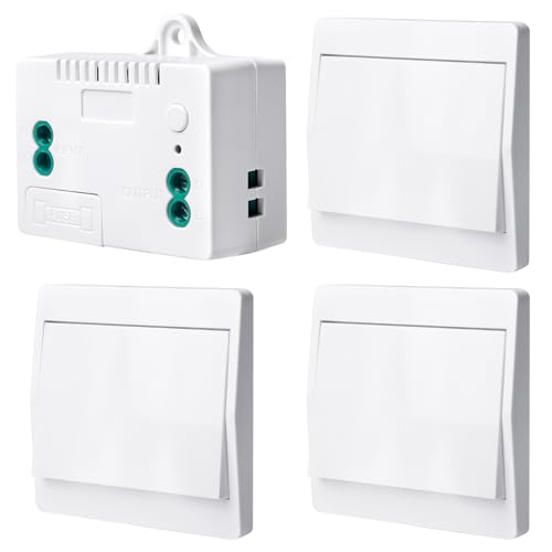 Funkschalter Licht Set, Kinetischer Funk Lichtschalter, 433.92mhz Rf Funkschalter Und Relais Empfänger Controller, Funkschalter 240v Mit Sicherung, Keine Verkabelung, Wasserdicht, Für Home Office von BORDEAG