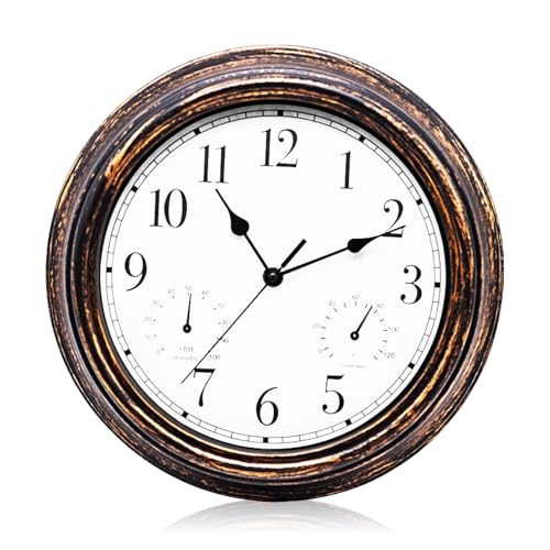 Gartenuhr Wetterfest, Außenuhren Wasserdicht, Wasserdichte Wanduhr, Außenuhren Wetterfest Mit Thermometer Und Hygrometer, Wanduhr für Drinnen Und Draußen für Küche Wohnzimmer Badezimmer (12 Zoll) Gartenuhr Wetterfest, Außenuhren Wasserdicht, Wasserdichte Wanduhr, Außenuhren Wetterfest Mit Thermometer Und Hygrometer, Wanduhr für Drinnen Und Draußen für Küche Wohnzimmer Badezimmer (12 Zoll) von BORDEAG