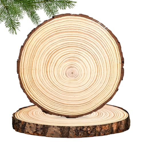 Holzscheiben Baumscheiben, 2 Stücke 28-30 cm Holzplatte Rund, Holz Log Scheiben Ohne Loch, Runde Naturholz Holzscheibe, Holz Holzbrett Brett Tischdeko Tablett Für DIY, Deko, Hochzeit, Weihnachten von BORDEAG
